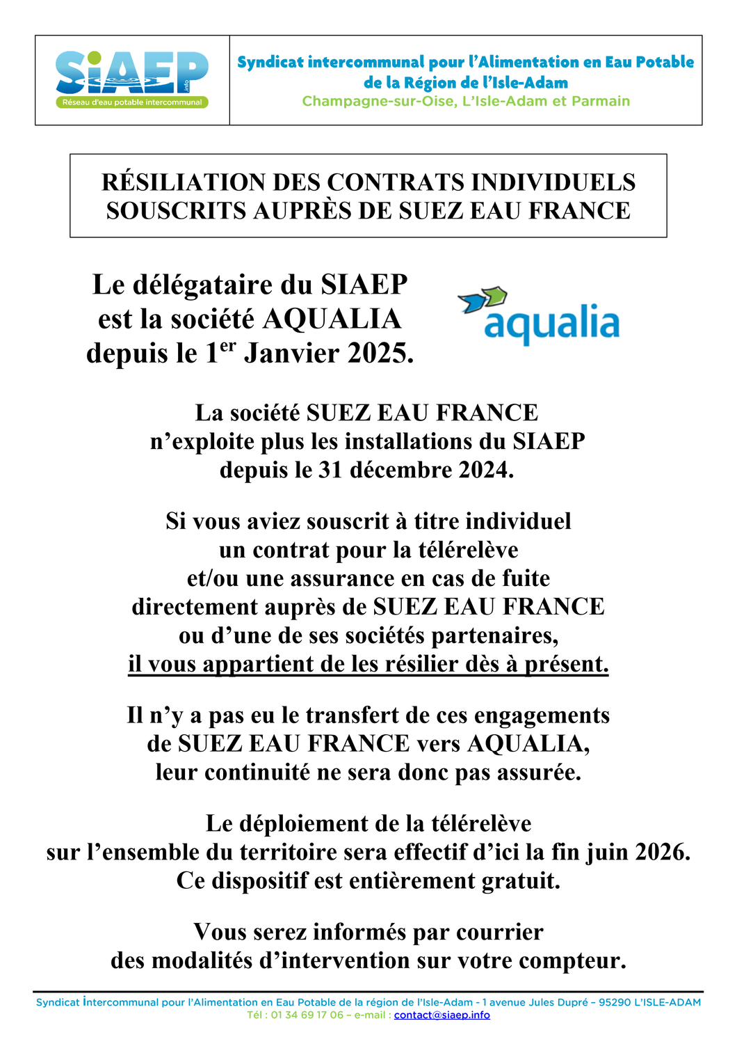 résiliation contrat SUEZ